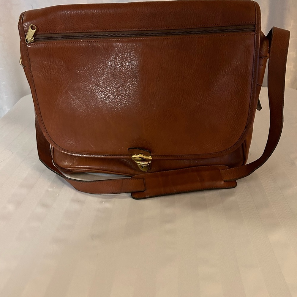 BOSCA Tan Leather Correspondent Brief Bag /Laptop Bag  UNISEX   GORGEOUS